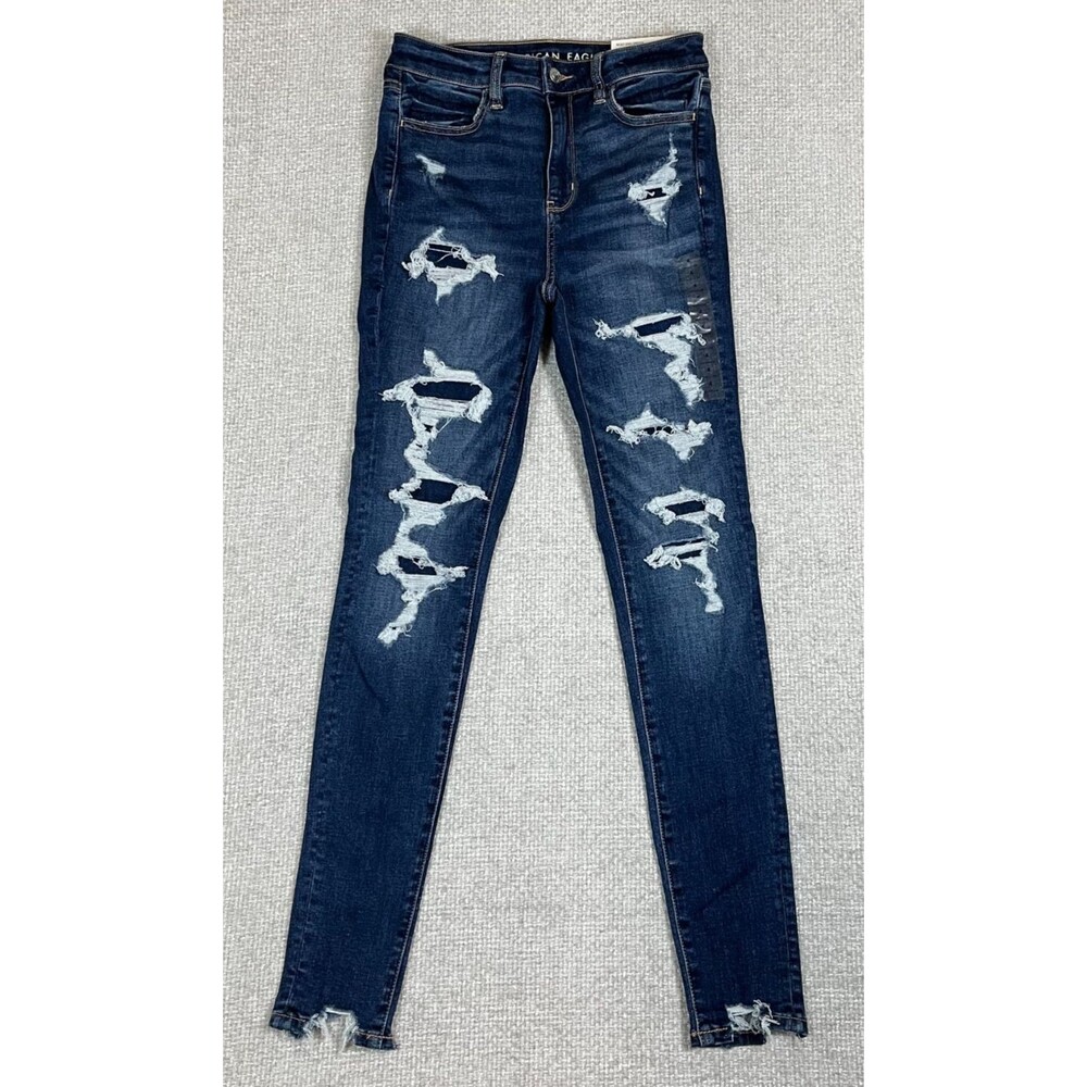 NWT American Eagle Jeggings Women's Size 4 High Rise Distressed Stretch Blue